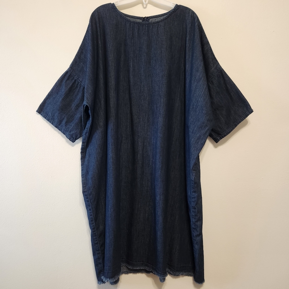 Asos Blue Denim Raw Hem Half Sleeve Dress
